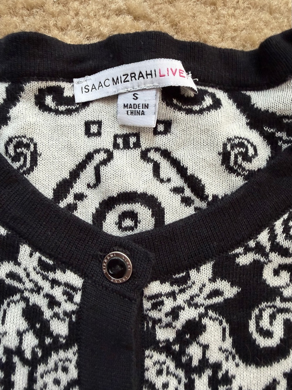 Isaac Mizrahi Black & White Paisley Button-Front Cardigan - Picture 2 of 4